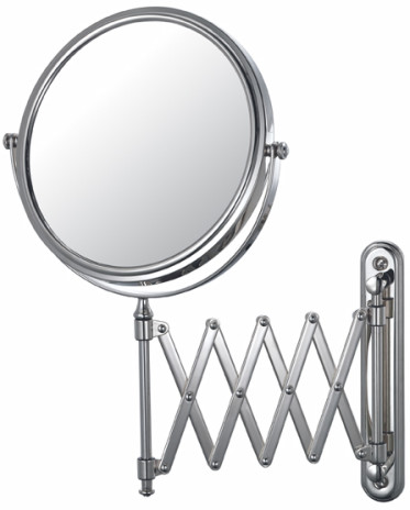 Round double-sided 5X/1X retro wall mirror with accordion extension