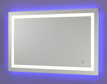 NeoClassic Rectangular Large LED Lighted Vanity mirror with blue wall glow