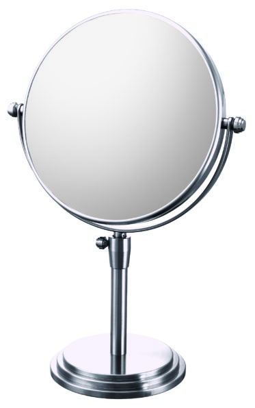 Adjustable round double-sided 5X/1X freestanding magnified makeup mirror