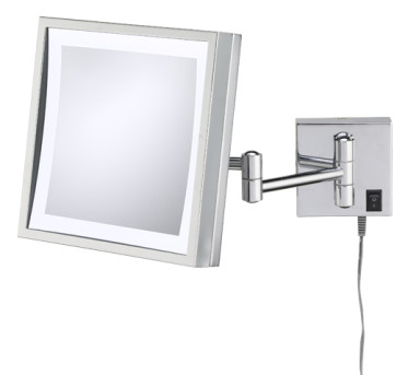 Square 3X magnifying LED lighted plug-in wall mirror