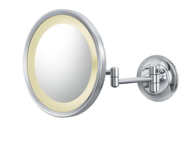 Round single-sided 5X magnified wall mirror with switchable light color