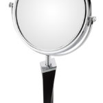 Double-sided 5X/1X freestanding mirror with black helix stem