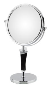 Double-sided 5X/1X freestanding mirror with black helix stem