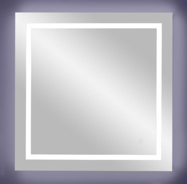 Square 36"x36" LED lighted vanity mirror with white wall glow