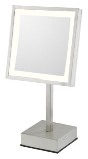 Square 3X magnifying LED lighted freestanding mirror with rechargeable battery