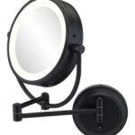 Round double-sided 5X/1X magnified mirror with switchable light color