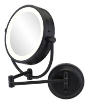 Round double-sided 5X/1X magnified mirror with switchable light color