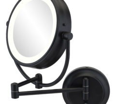 Round double-sided 5X/1X magnified mirror with switchable light color